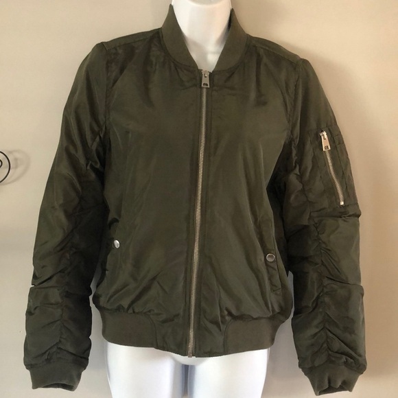 American Rag M Flight Bomber Jacket Zip Up Punk Old School Green Grunge NWOT - Picture 2 of 16